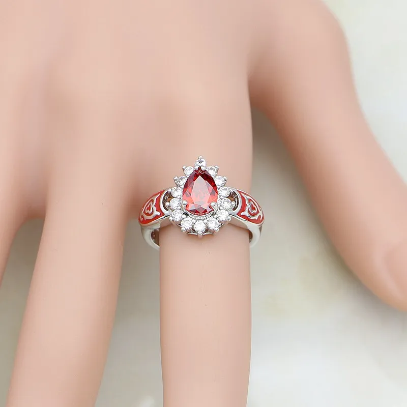 Женский Ювелирный Комплект из сережек и кулонов ювелирный красный гранат с белым