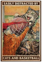 tin sign vintage easily distracted by cats and basketball wall art bar decoration vintage art