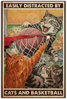 Жестяная винтажная вывеска, легко отвлекаемая кошками и баскетболом, настенное искусство, украшение для бара, винтажное искусство