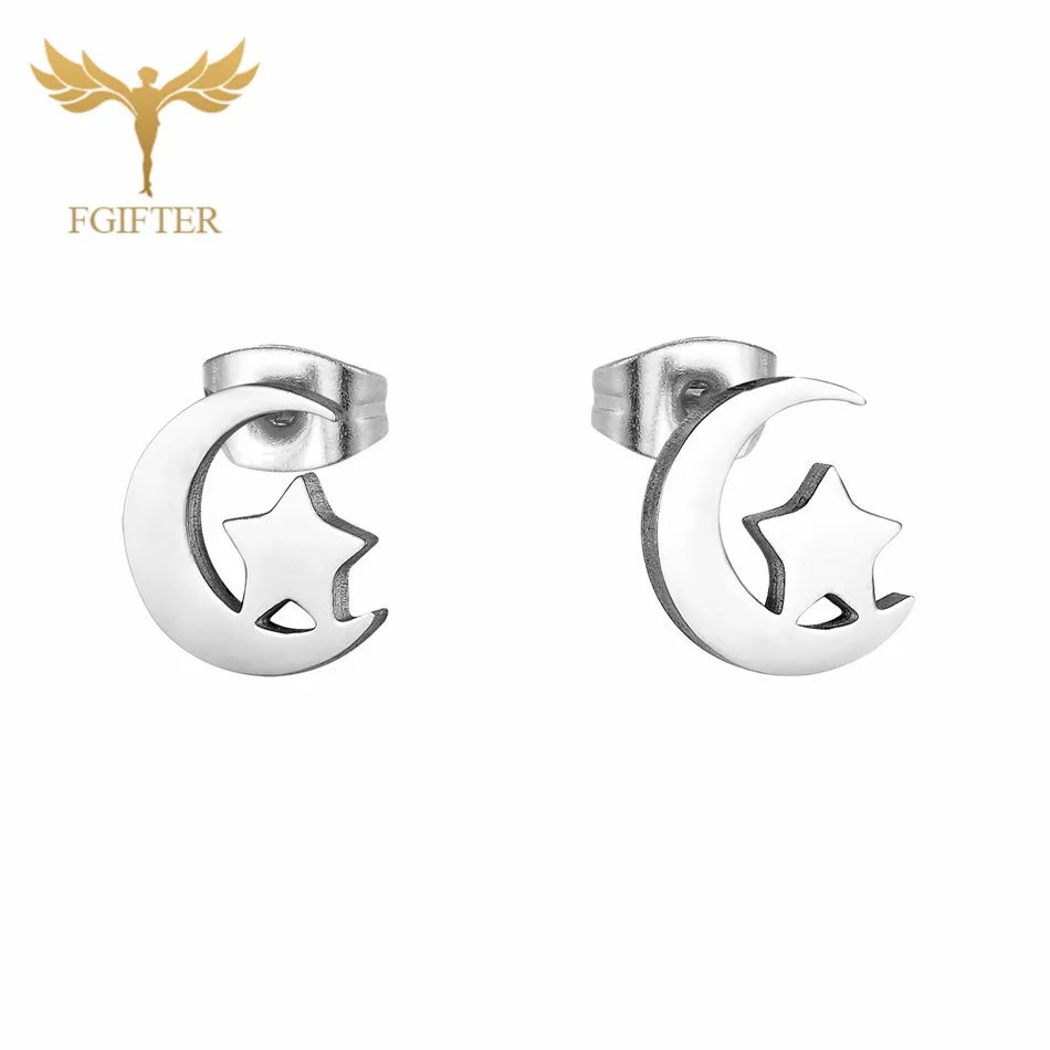 Moon Star earrings Серьги с Луной и звездой, набор для мужчин, женщин, девушек, золотые серьги-гвоздики из нержавеющей стали - Окраска металла: Moon Star earrings