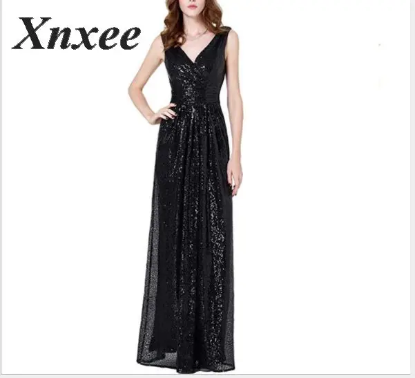 Xnxee Vestidos сексуальное одноцветное длинное платье без рукавов с v-образным вырезом женские платья модное праздничное платье Xnxee - Цвет: Черный