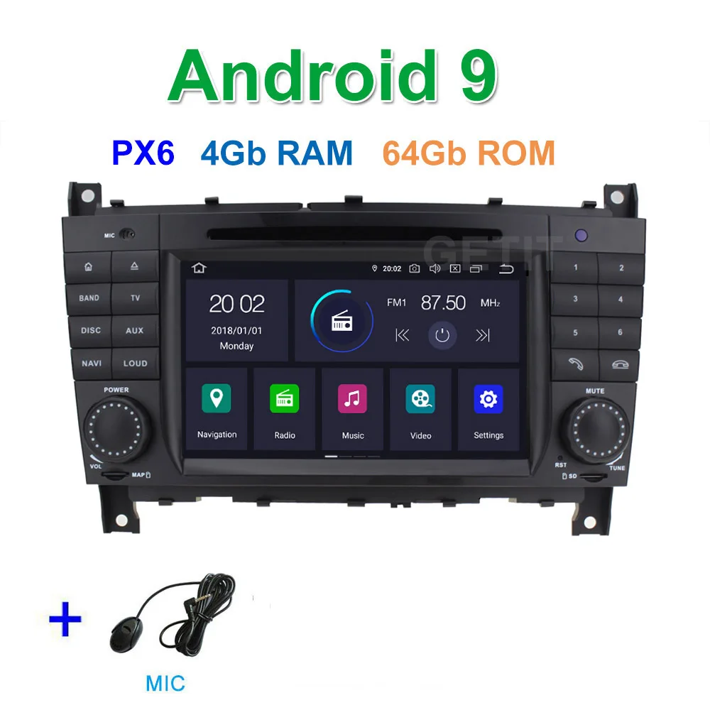 PX6 4G-RAM 64G-ROM DSP 64G PX6 Android 9,0 автомобильный DVD мультимедиа радио gps для Mercedes Benz W203 W209 W219 A-Class A160 C-Class C180 C200 CLK200 - Цвет: PX6 4G-RAM 64G-ROM