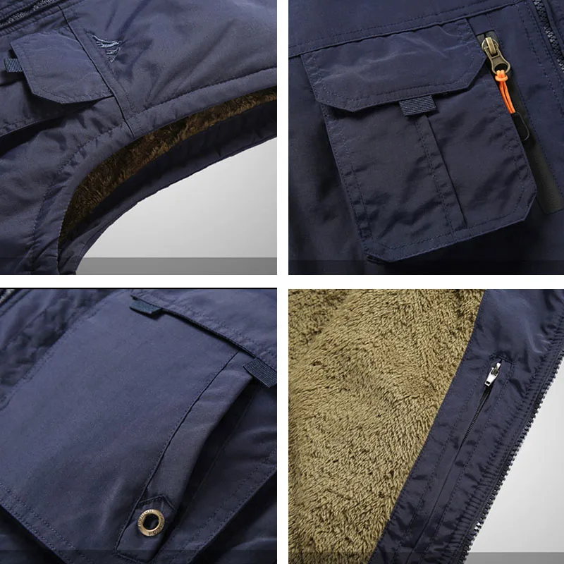 

Large Size Multi-pockets Fleece Vests Men Autumn Winter Thick Warm Waistcoat Windproof Tactical Plus Size 6XL Sleeveless Jacket
