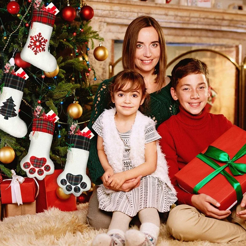 

Christmas Stockings Snowflake Christmas Tree Stocking Fireplace Hanging Stocking for Christmas Party Decorations