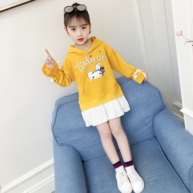 2019 Autumn Children's Fashion Casual Sweatshirt Hoodies Gilrs Long Sleeve Pleated Skirt Cute Coat Tops Sweater | Мать и ребенок