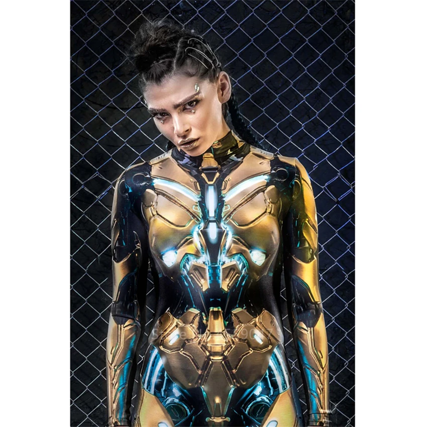 Золотистый механический сексуальный Модный комбинезон костюм на Хэллоуин для