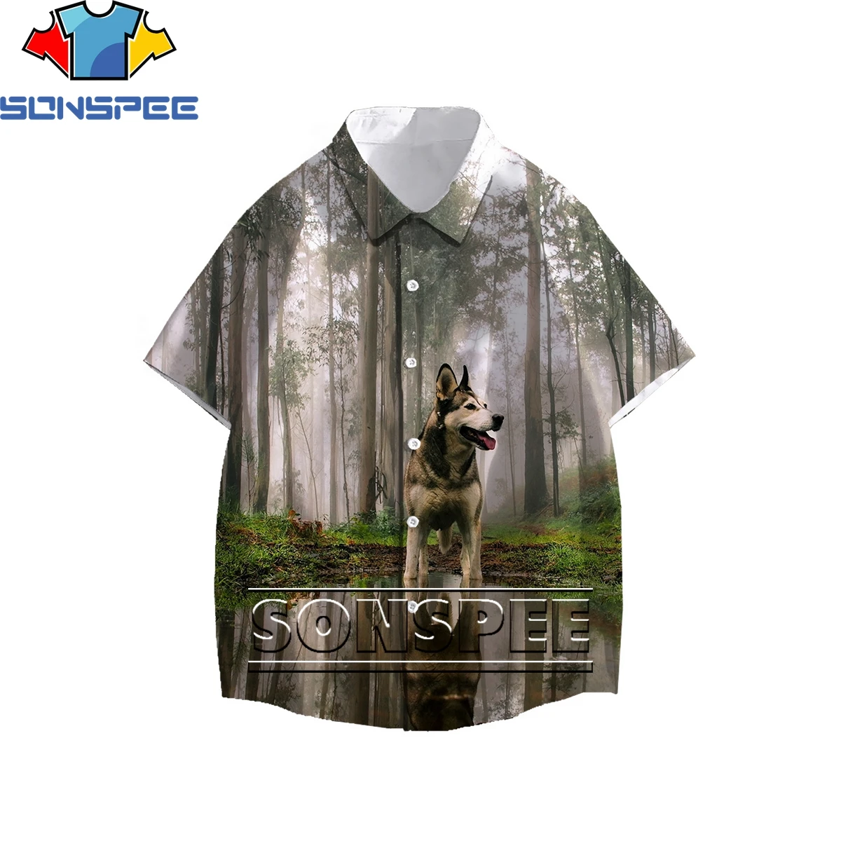

SONSPEE Fashion Cute Animal Dog Pattern 3D Print Men Women's Shirt Summer Personality Hawaiian Beach Loose Buttons Oversize Top