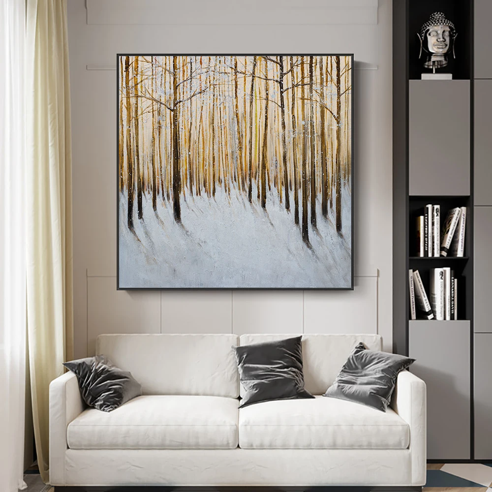 

100% Handmade Trees Oil Painting On Canvas Abstract Snow Scenes Landscape Painting Decorative Wall Art Pictures For Home Decor