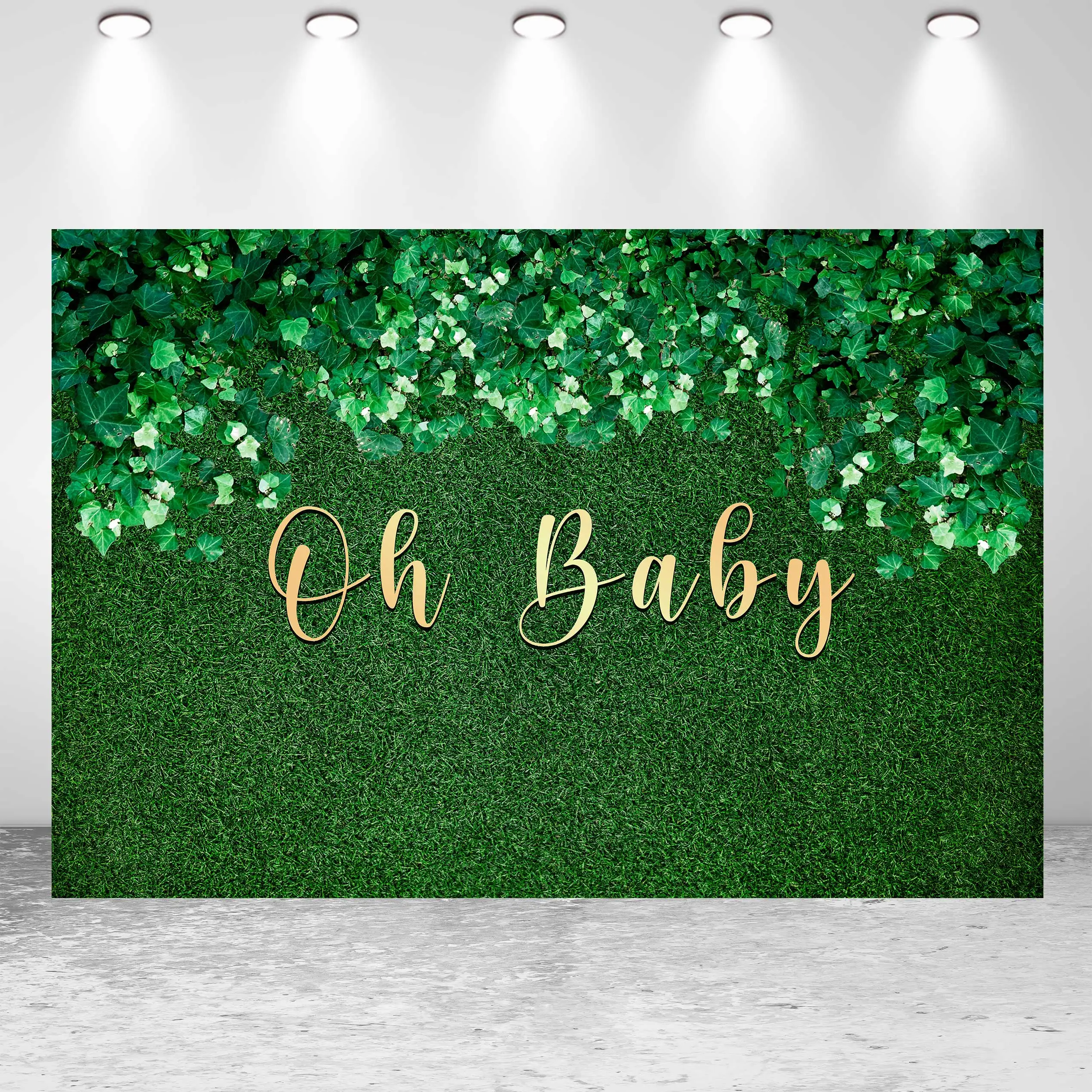 

NeoBack Happy Birthday Baby Shower Watercolor Leaves Green Forest Lawn DIY Party Banner Photo Backdrop Photography Background