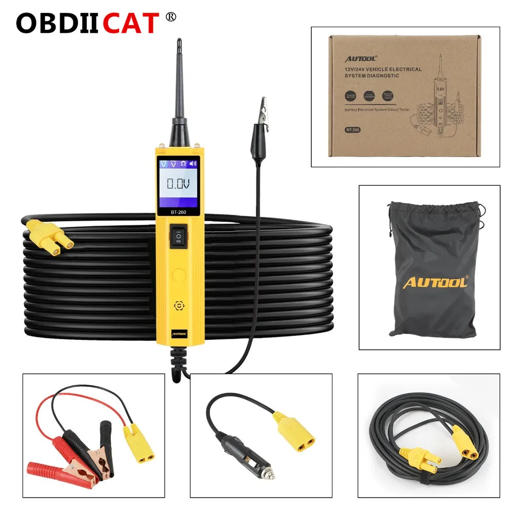 

OBD диагностический инструмент AUTOOL автомобильный тестер электрической цепи BT260 датчик мощности Автомобильный сканер BT 260 светодиодный диспл...