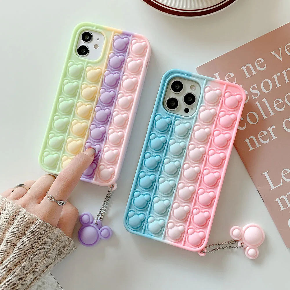 

Push it Mouse Reliver Stress Rainbow Phone Case For iPhone 12Pro Max 11 12 Mini XS Max XR 7 8 Plus X SE 2020 Soft Silicone Cover