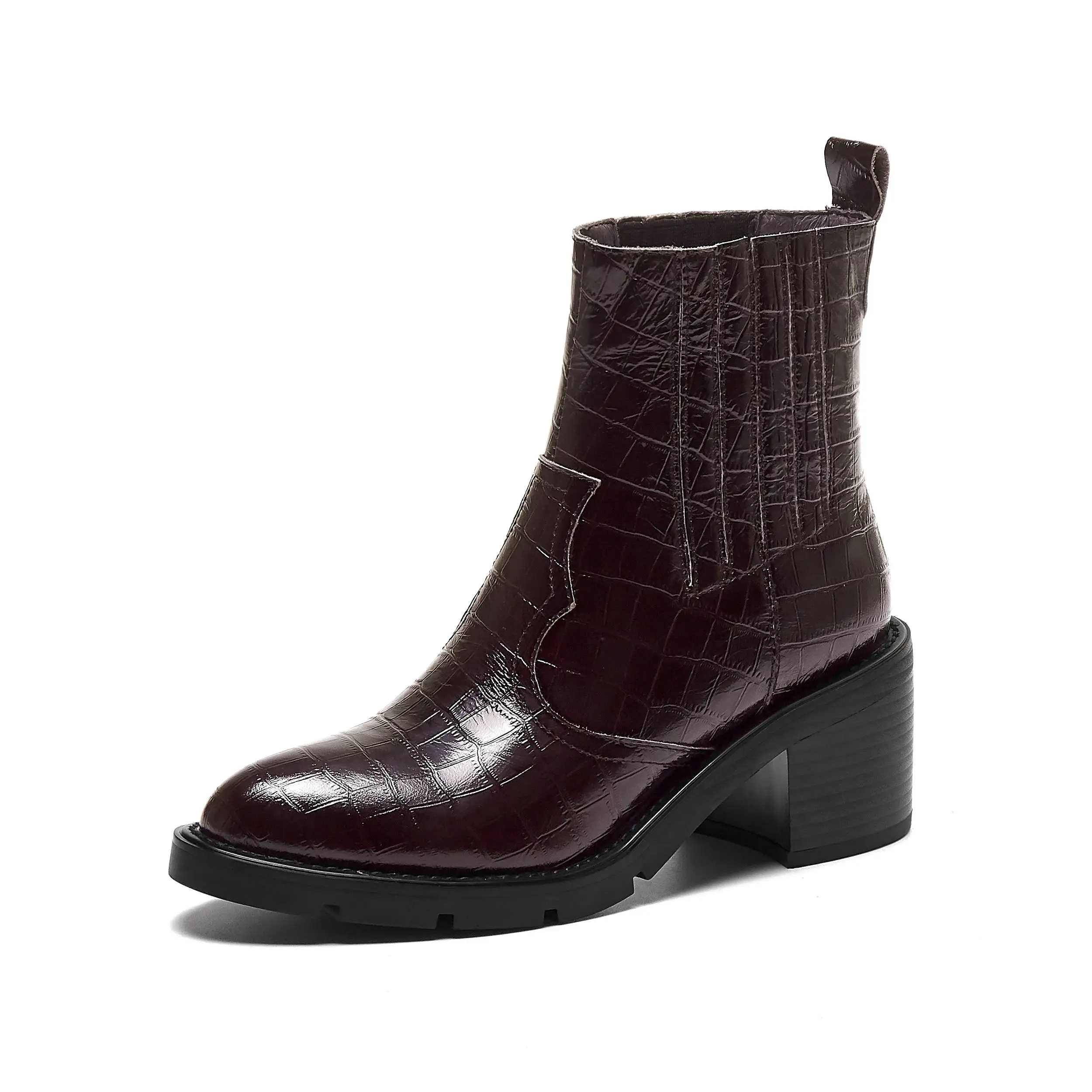 

Krazing Pot 2020 western boots natural leather modern lady stone pattern thick high heel round toe zipper dress ankle boots L6f6