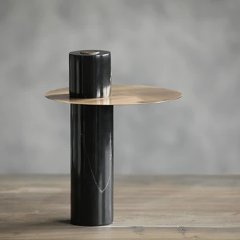Nordic Black Cylinder Marble With Round Gold Plate Candlestick Decoration Home Living Room Romantic Dining Table Layout
