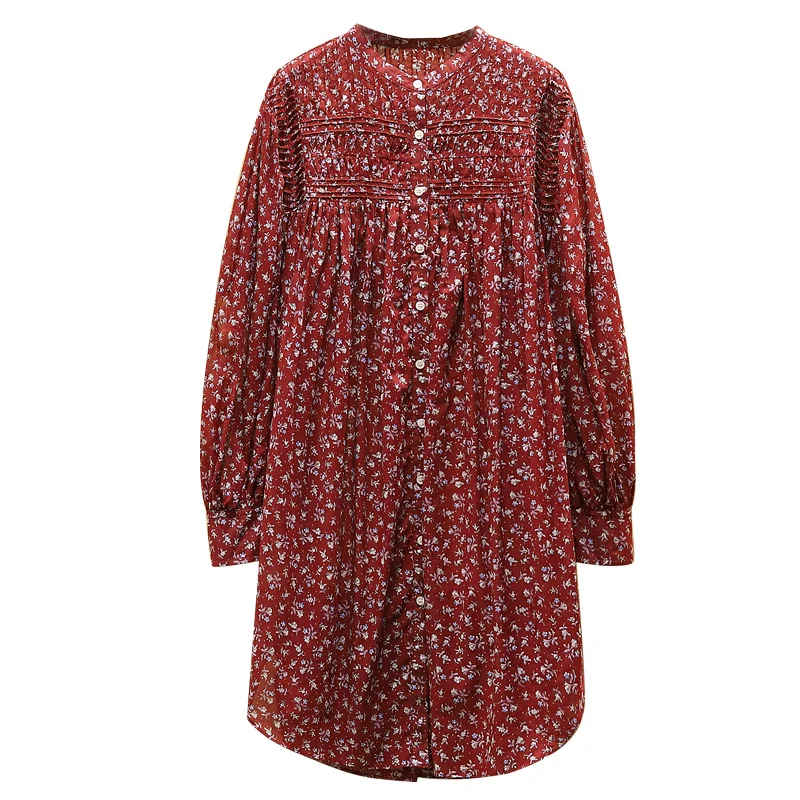 

Irregular Dress Women Floral Printed O-neck Single Breasted Long Sleeve 2020 Dresses