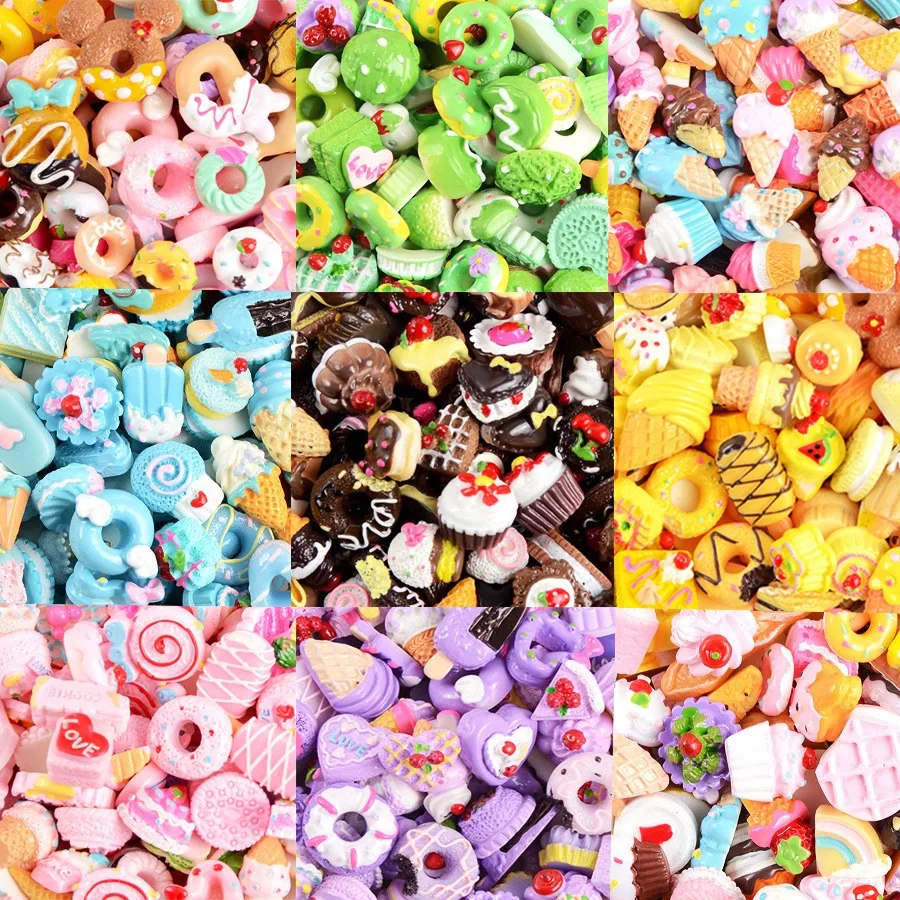 

10pcs Diy Fruits Candy Phone Case Accessories Kits Resin Charms Slime Supplies Additions Decor For Slimes All Filler Cute Cake