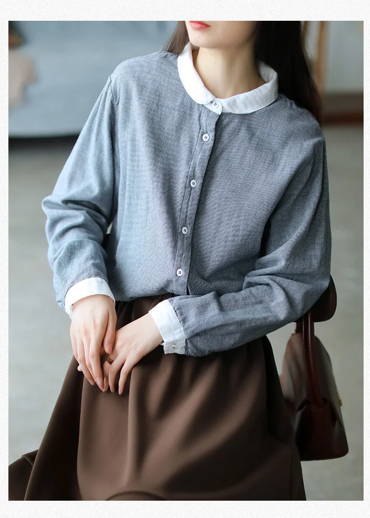 

Lamtrip Casual Super Soft Cotton Yarn Plaid Long Sleeve Shirt Blouse Women 2021 Spring