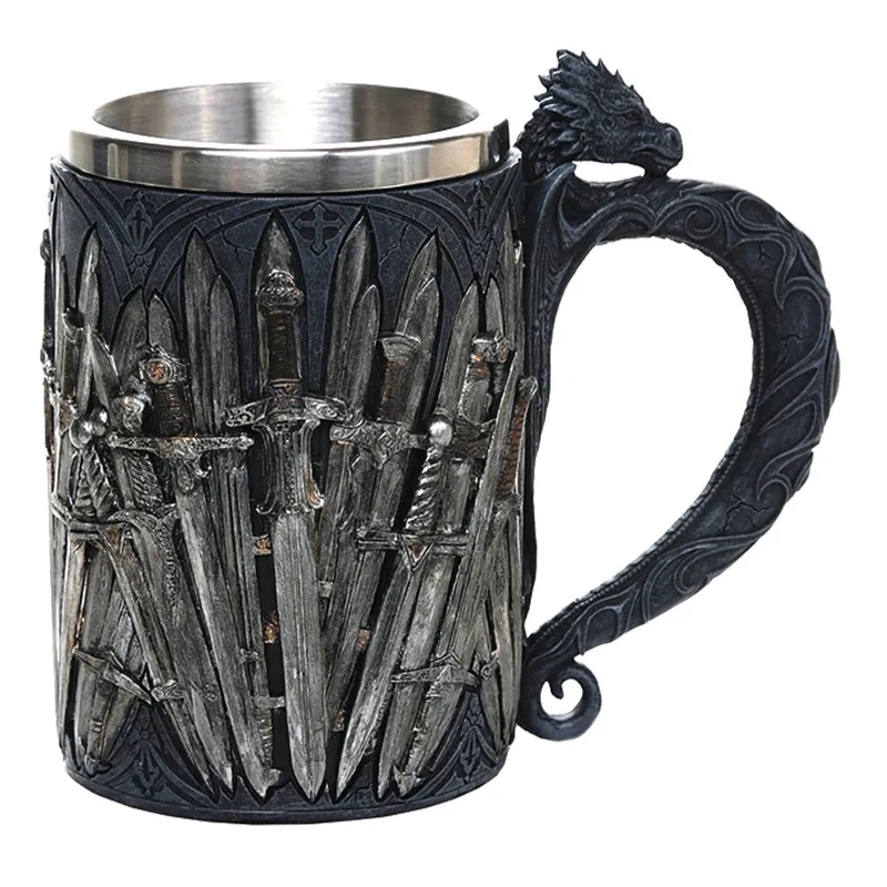 Excalibur 450ml Excalibur нержавеющая сталь Смола 3D пивная средневековая кружка Кубок Игра престолов кружка кофе чашка вина стекло кружки лучший подарок - Цвет: Excalibur 450ml