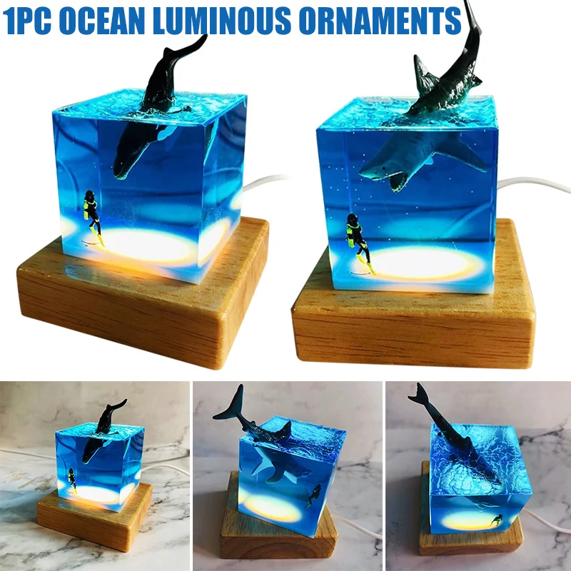

LED Night Light Shark Diver Decoration Novelty Gift for Children Bedroom Baby Room Decor USB Bedside Night Lamp Figurines