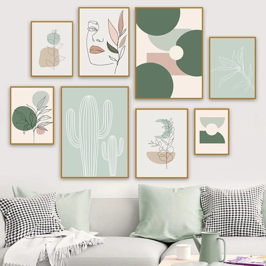 

Abstract Wall Art Print Leaves Poster Cactus Prints Nordic Canvas Painting Modern Wall PicturesFor Living Room Decoration