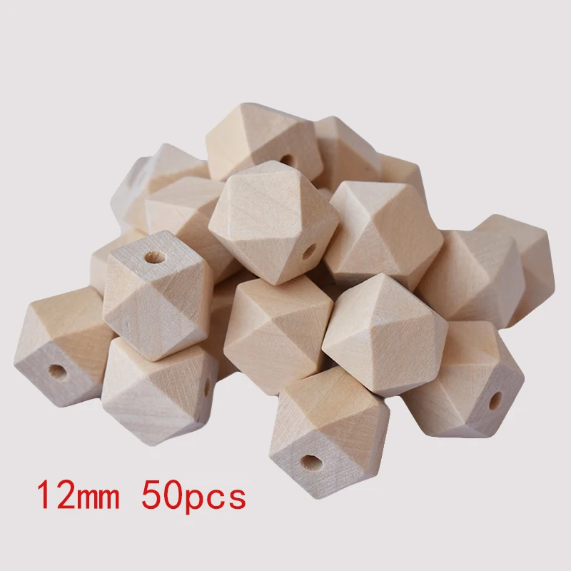 12mm 50pcs Высококачественный деревянный без финишной отделки бусы детское дерево Прорезыватель шестигранный Прорезыватель для ухода за ребенком игрушки Изготовление ювелирных изделий - Цвет: 12mm 50pcs