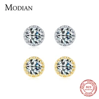 modian new fashion tiny gold color round earrings 100 925 sterling silver sparkling cz stud earring for women wedding jewelry