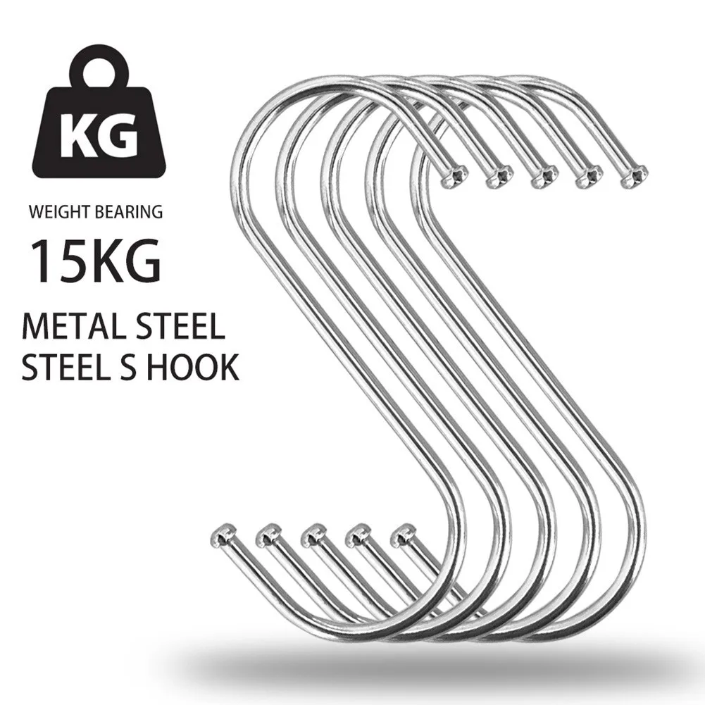 

1/5/10Pcs S Hook Stainless Steel Kitchen Meat Pan Utensil Clothes Hanger Hanging Outdoor Tents Bathroom Kitchen Bar Hooks