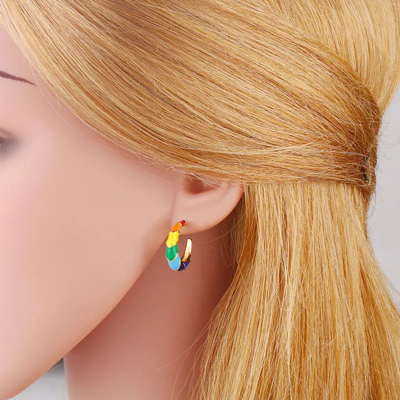 

SIPENGJEL Fashion Enamel Colorful Circle Earrings Minimalist Hoop Earrings For Women Jewelry Gift