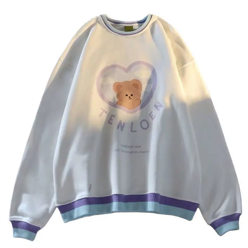 

Camisetas de inverno coreano casal camisolas kawaii dos desenhos animados urso manga longa o grosso quente harajuku hoodie das