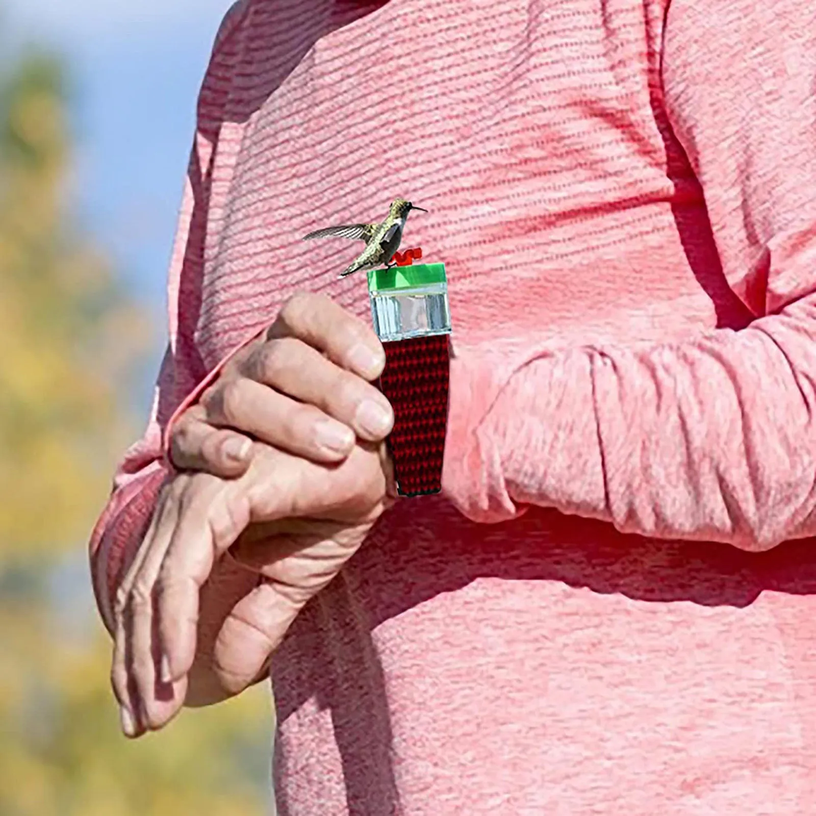 

Hummingbird Wrist Feeders For Outdoors Hand Feed With Adjustable Strap Garden Red Banded Trumpet Flower #40