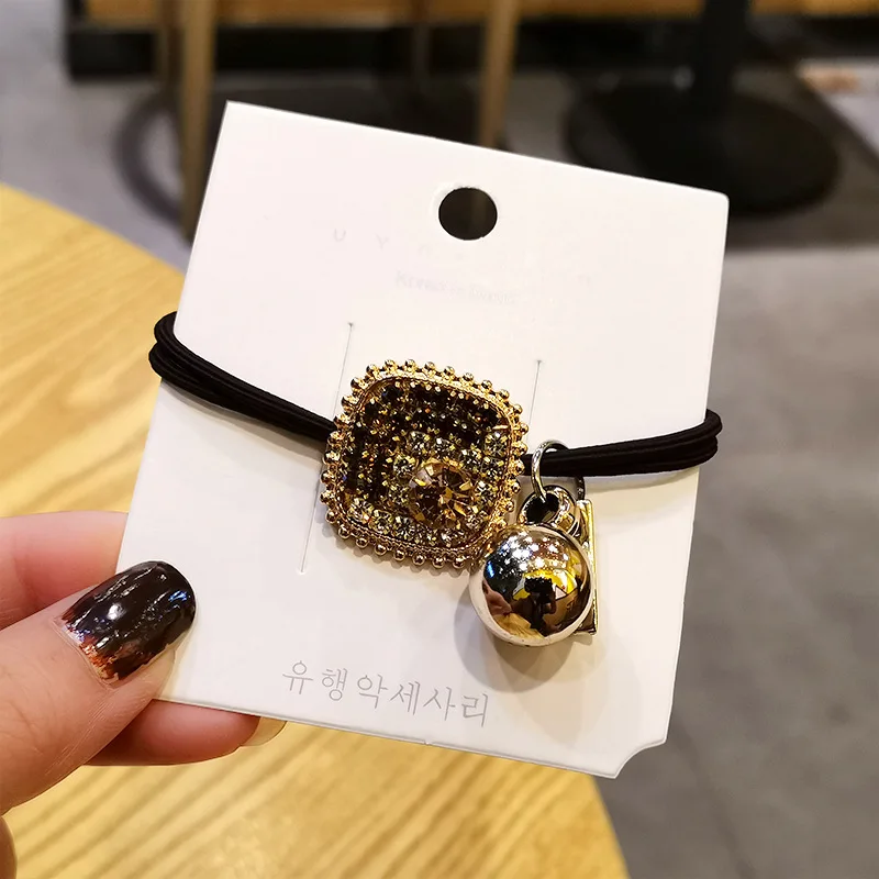 

South Korea square diamond hair ring with diamond luxury hair rope high elasticity tie hair full drill hair rope rubber band