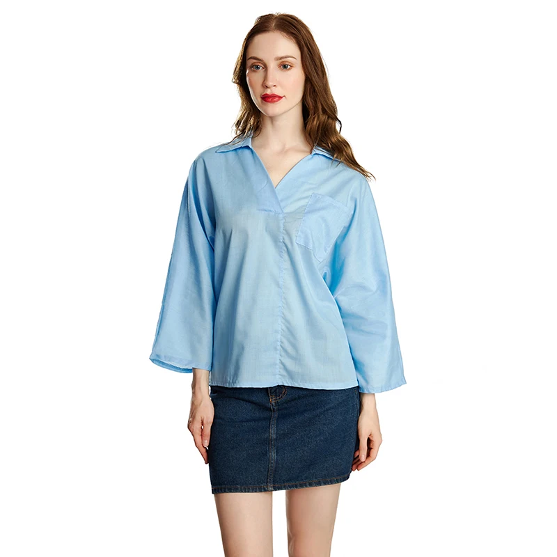 Новые женские блузки одноцветные v-образный вырез повседневные длинный рукав