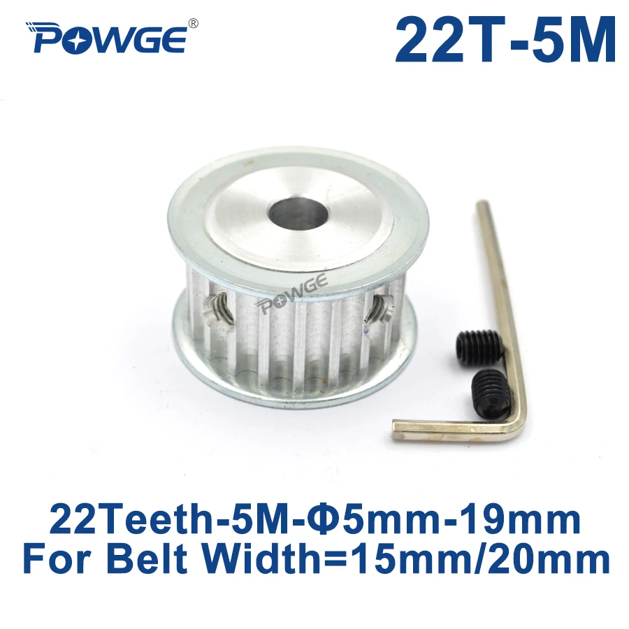 

POWGE 22 Teeth HTD 5M Synchronous Timing Pulley Bore 6/6.35/8/10/12/14/15/16/17/18/19mm for Width 15/20mm HTD5M 22Teeth 22T