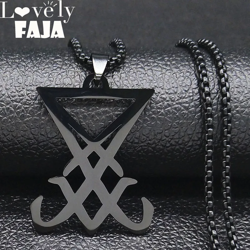 

Sigil Church of Satan Stainless Steel Statement Necklace Seal of Lucifer LaVey Hidden Devil Long Necklace Jewelry N641S03