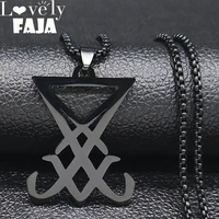 sigil church of satan stainless steel statement necklace seal of lucifer lavey hidden devil long necklace jewelry n641s03