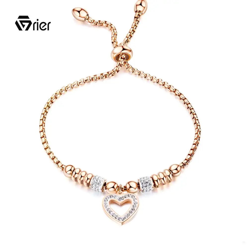 

Grier Rose gold titanium steel Heart zircon Bracelets Fashion Rose Gold Color Titanium steel Bracelet Length Adjustable
