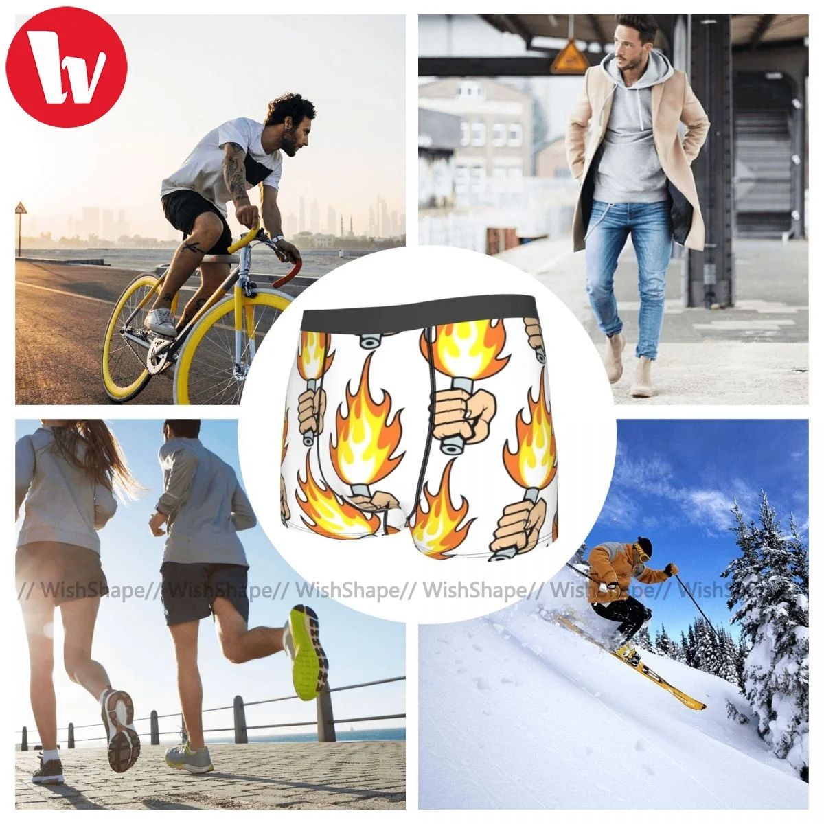 

Fire Underwear Design Polyester Pouch Trunk Trenky Male Breathable Boxer Brief
