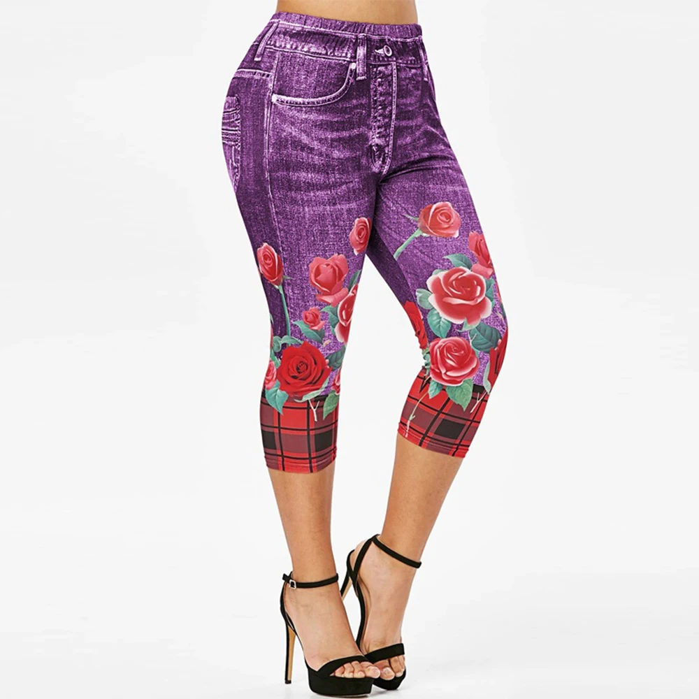 Модные женские леггинсы с цветочным принтом узкие брюки для йоги 2020 3XL размера