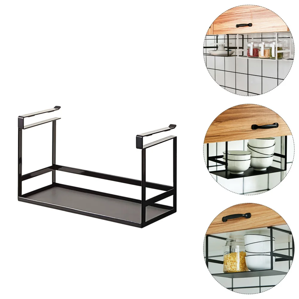 

1pc Kitchen Under Cabinet Seasoning Bottle Storage Shelf Storage Rack (Black)