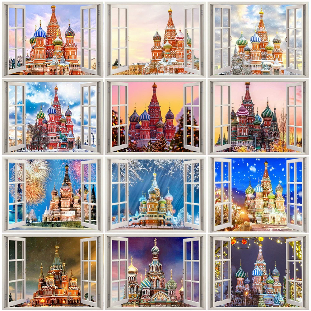 

Алмазная живопись 5D с изображением пейзажа, картина стразы, Алмазная мозаика, здание, квадратная вышивка, "замок", ручная работа