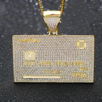 az hiphop bank card iced out pendants necklace for men personality cooper cubic zircon necklace long chain punk gifts free ship