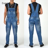 samlona plus size denim pant jumpsuit mens overalls casual skinny romper stand pockets overall 2022 european style fashion jeans