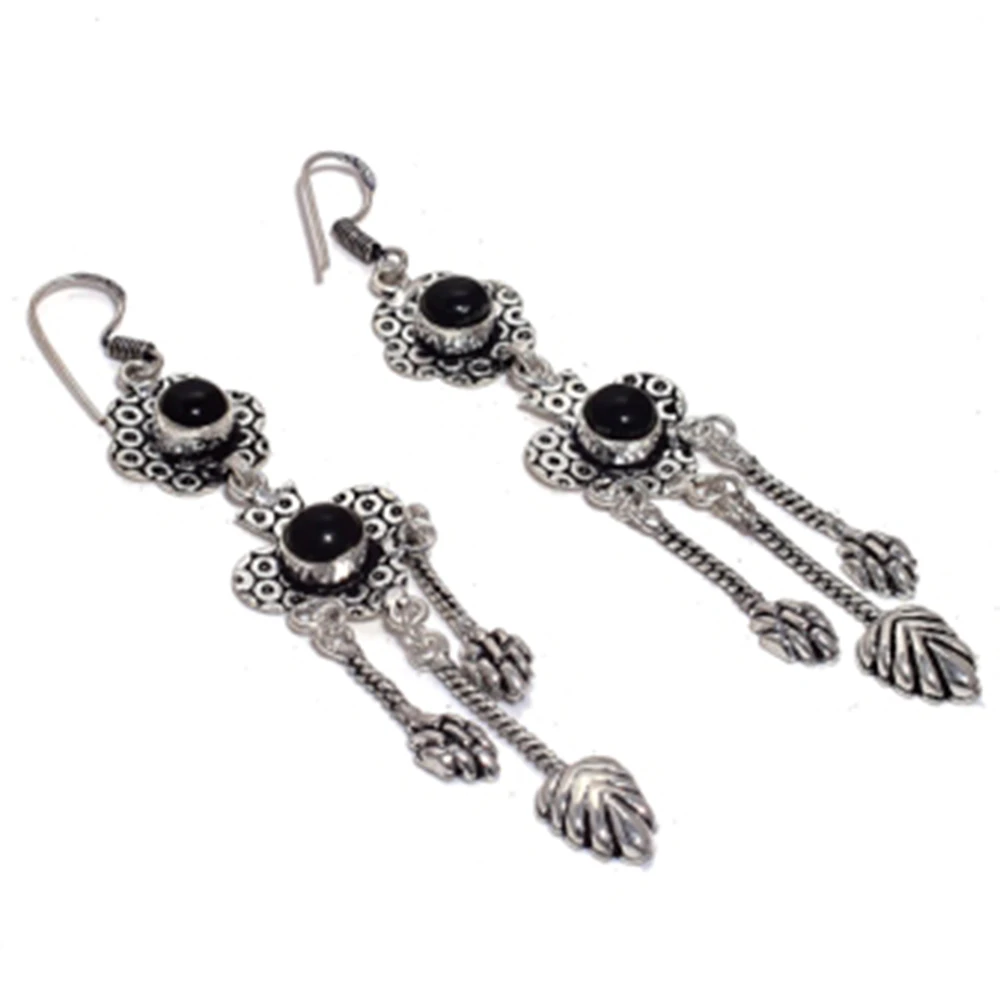 

Black Onyx , Silver Overlay on Copper Earrings ,94 mm , E4519