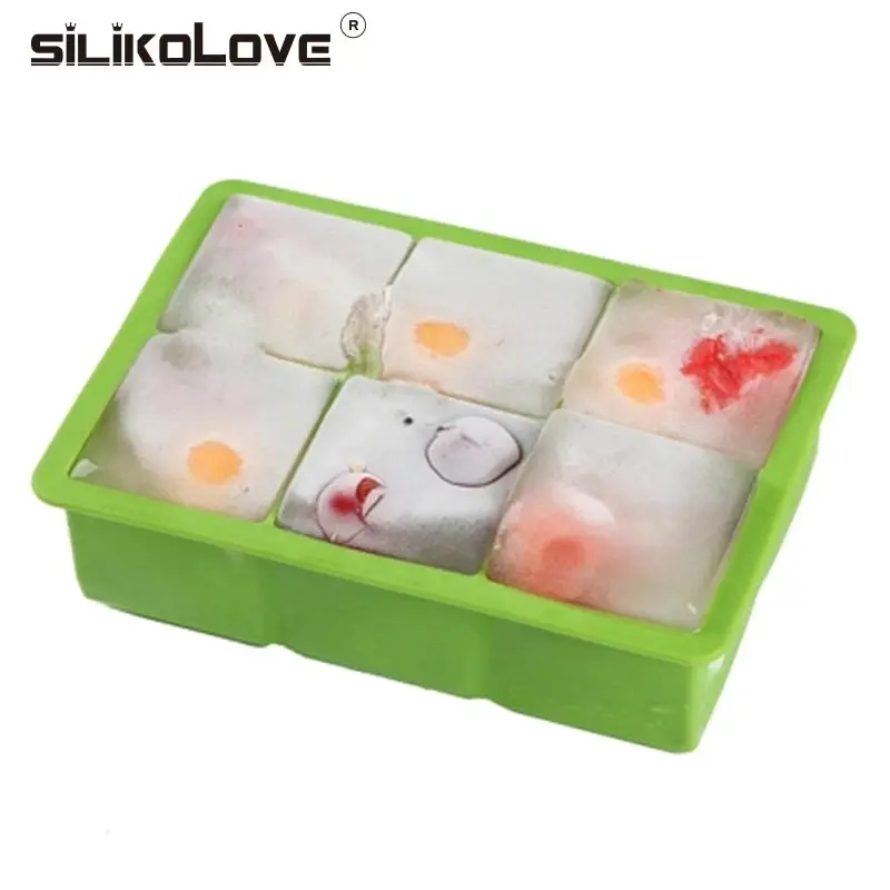 Силиконовая форма для кубиков льда SILIKOLOVE, форма для кубиков льда 6 полости 5 см для изготовления мороженого своими руками, форма для пудинга фруктами - изображение