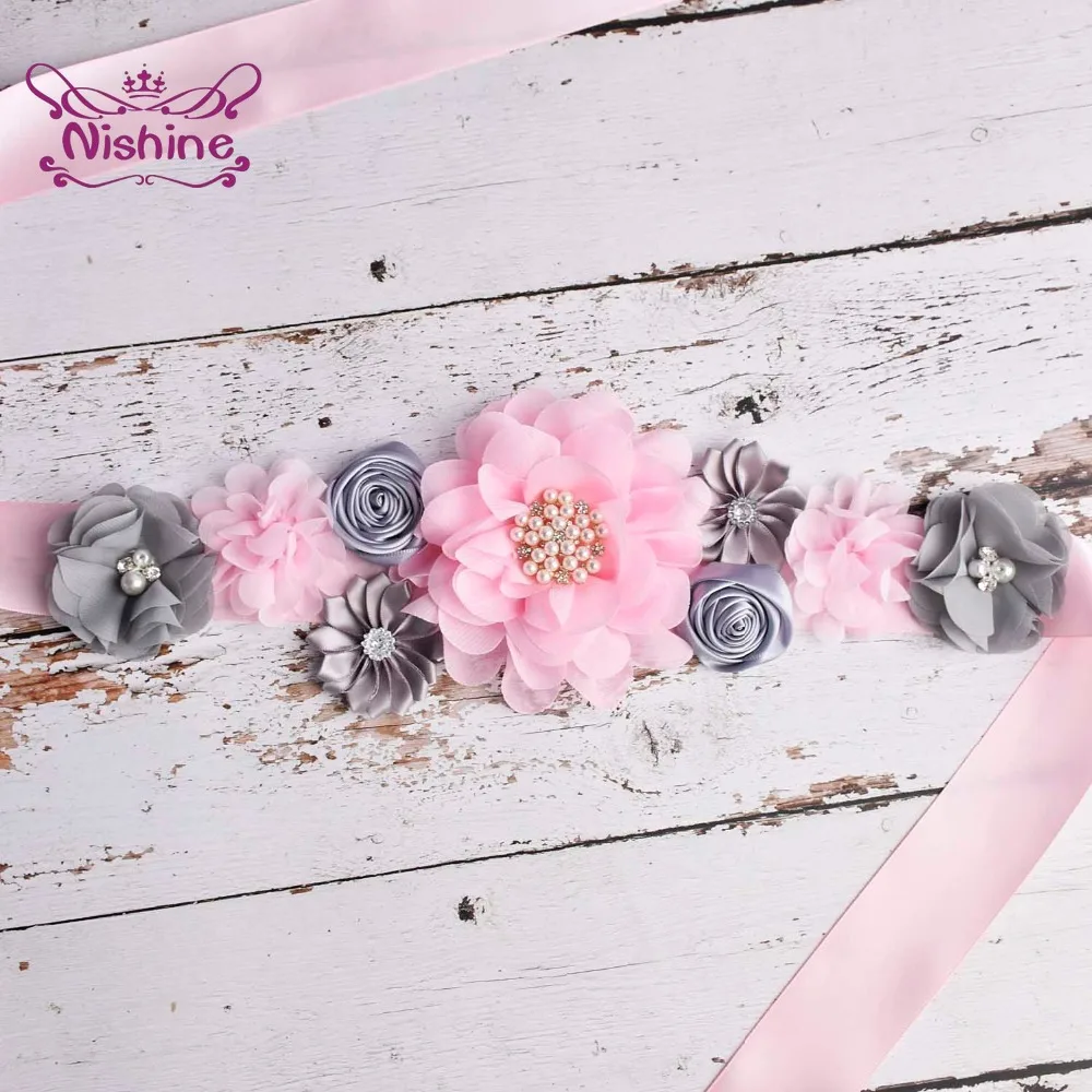

Circular Rhinestone Beaded Pink Chiffon Flower Waistband Rose Maternity Belt Fashion Women Accessories Gift Box Decoration