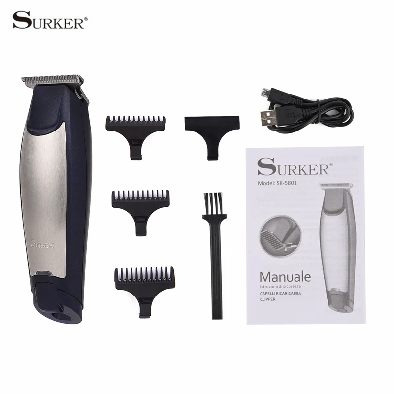 

Surker Rechargeable Men Hair Trimmer Haircut Cutter Powerful Clipper Barber Shaving Scissors Razor Adjustable with 4 Limit Combs