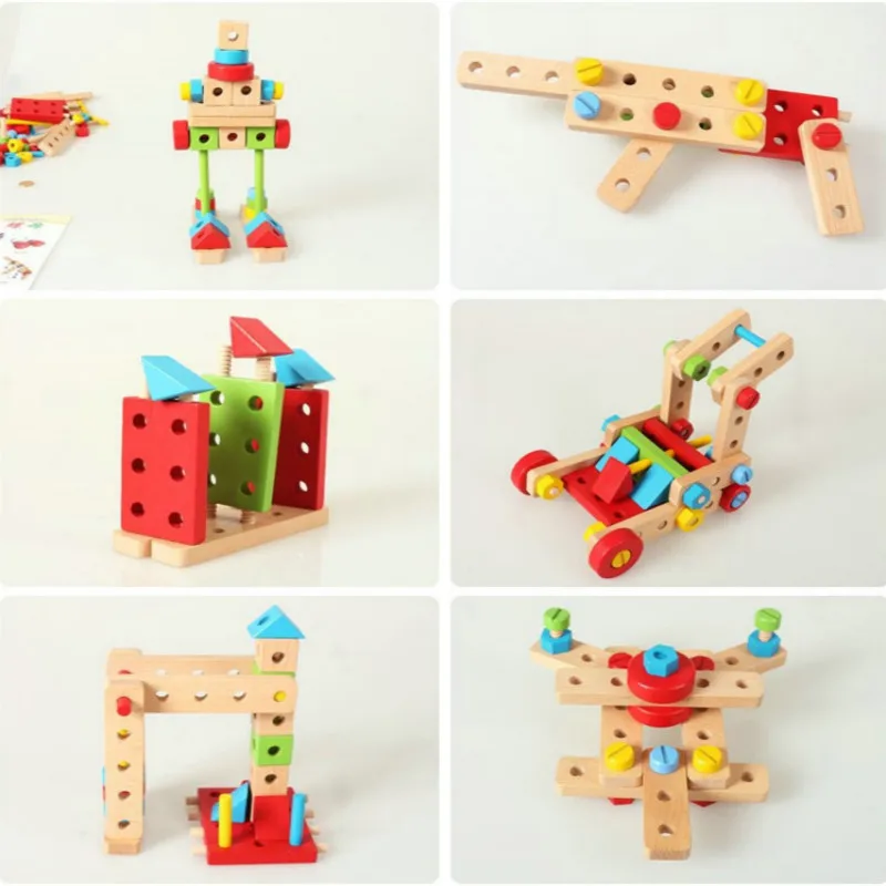 

Children's Wooden Changeable Nut Car Combination Disassembly and Assembly Toys Manual Brain Puzzle Building Block Toys Gift
