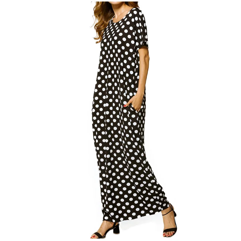 Лето 2018 женское платье Турция свободный халат длинный белый горошек карман