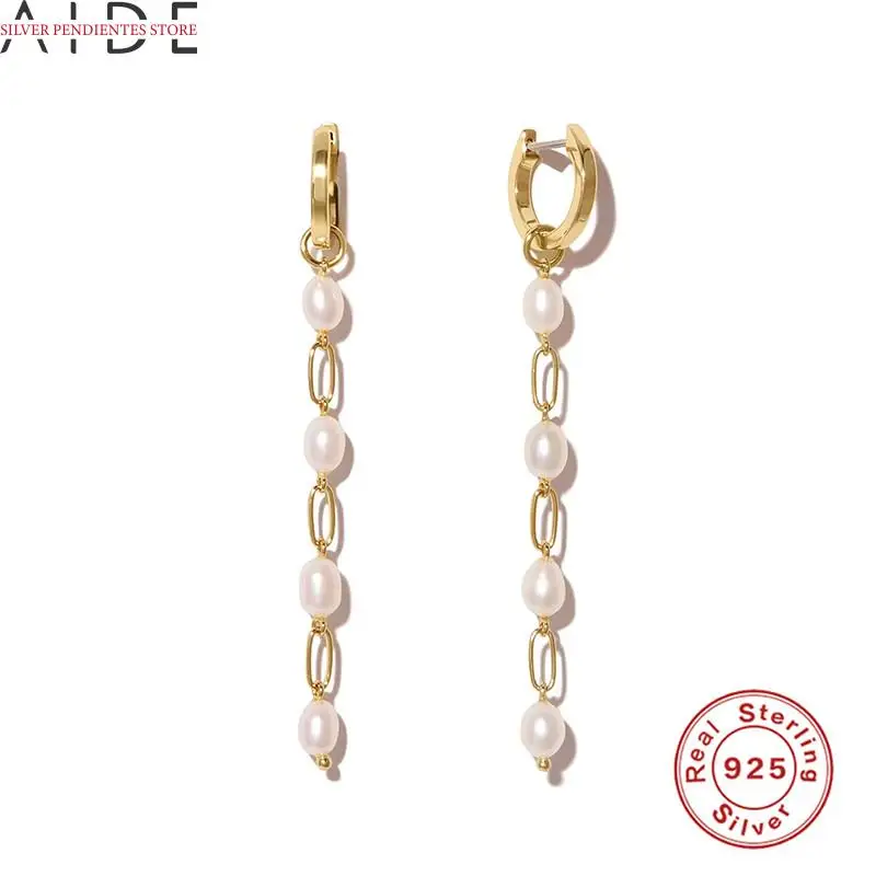 

AIDE 9mm 925 Sterling Silver Hoops Earring For Women Smooth Chain Pearl Round Earrings Wedding Jewelry Boucle Oreille Femme