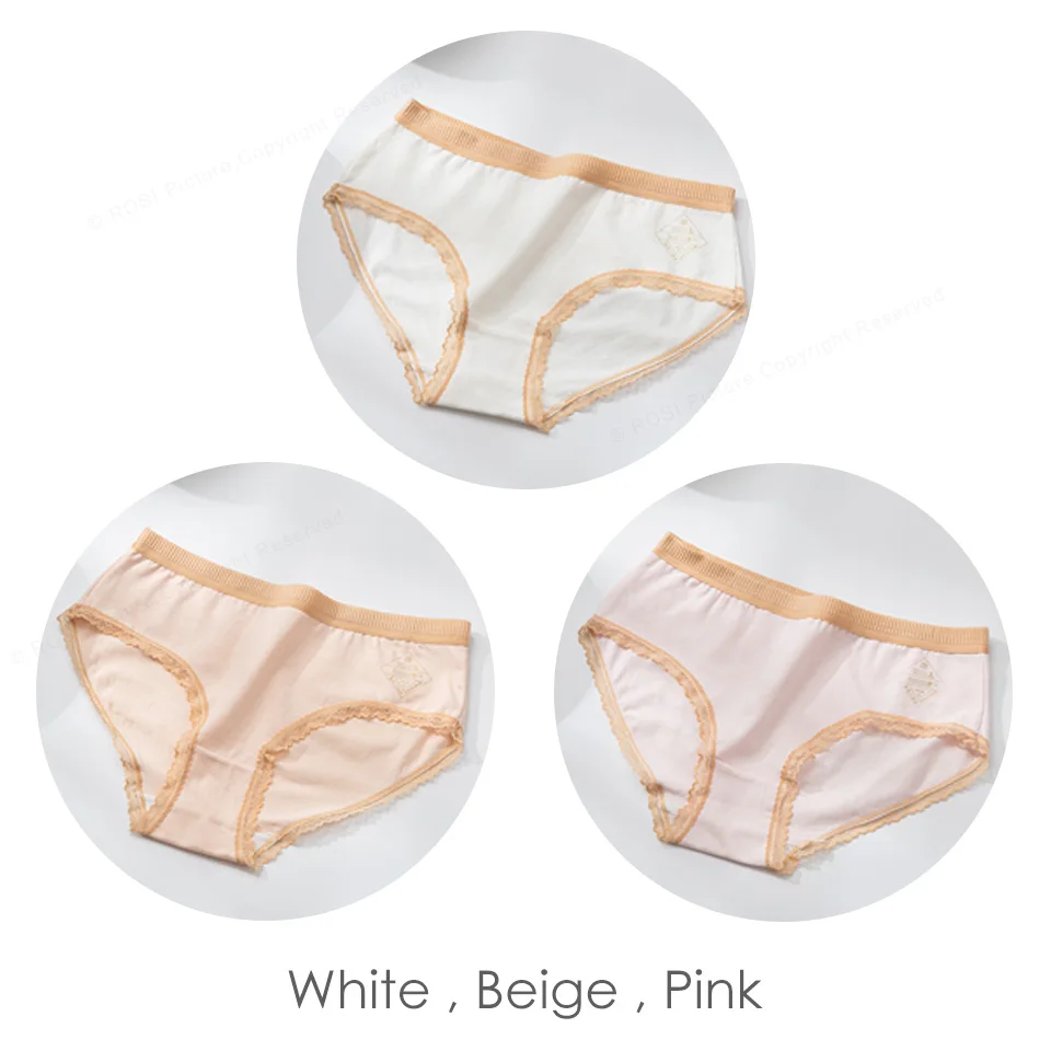 White Beige Pink Новое поступление, хлопковые бесшовные трусы для женщин, удобные кружевные трусы, антибактериальное белье, женское нижнее белье, 3 шт./партия - Цвет: White Beige Pink