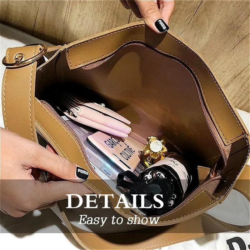 

Shopping Bags PU Large Capacity Solid 2pcs Simple Korean Style Waterproof Chic Fashion Students Zipper Crossbody Bag Vintage New